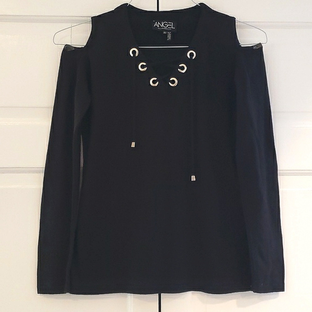 Black cold shoulder light sweater by Angel apparel